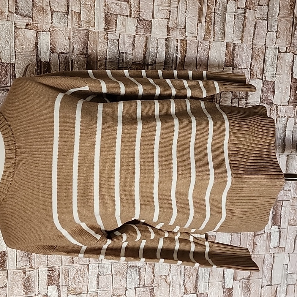 Love Change Italy Tan and White Striped Sweater Brand New